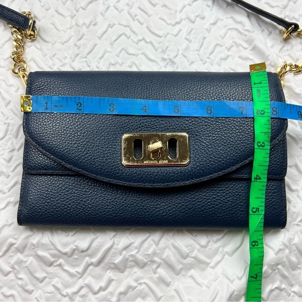 Michael Kors Karson Wallet Clutch Leather Navy Crossbody Mini Bag Chain Travel